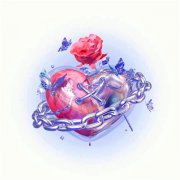 3D创意心形玫瑰头像图片 上了锁链的心