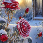 玫瑰花和雪的漂亮风景头像图片  雪地里的透红太美了