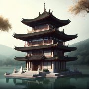 水中中国风建筑风景头像图片