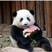 呆萌可爱的熊猫捧花头像图片