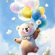拿彩色气球的快乐小熊头像图片