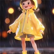 可爱治愈系雨中穿雨衣淋雨小女孩头像图片